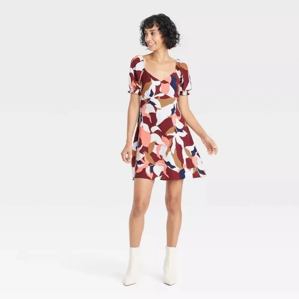 A New Day Abstract Print Puff Sleeve Mini Dress Women’s XL